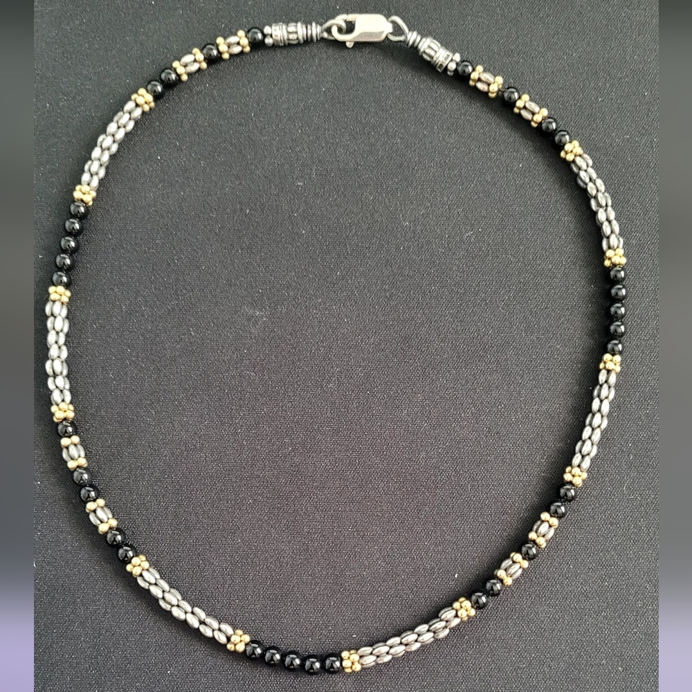 Vintage LAGOS 925 750 ONYX Beaded Necklace